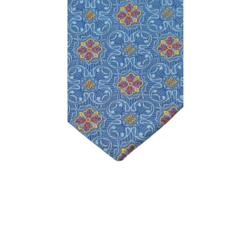 CM Gold Series Blue Floral Pattern Silk Tie Designed In Italy - Picture 5 of 6